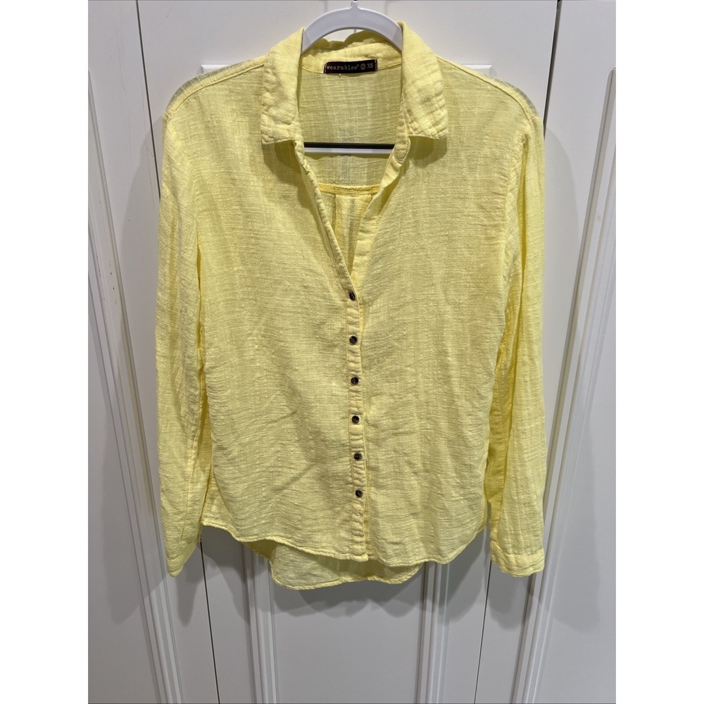 XCVI Wearables Yellow Cotton Gauze Button Up Shirt Size XS Beach Resort  Vacay